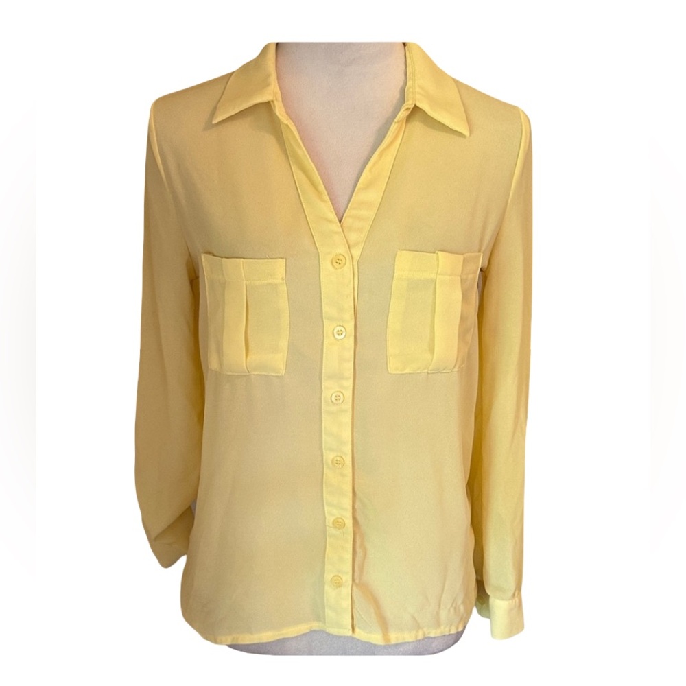 Sheer Sunny Yellow Women's Blouse with Pockets